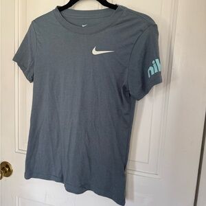 Nike Slate Blue Tee with White Swoosh  Sleeve Print